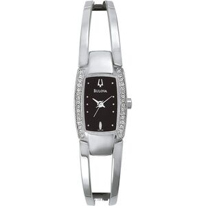 Bulova Swarovski Watch Silver Black Dial